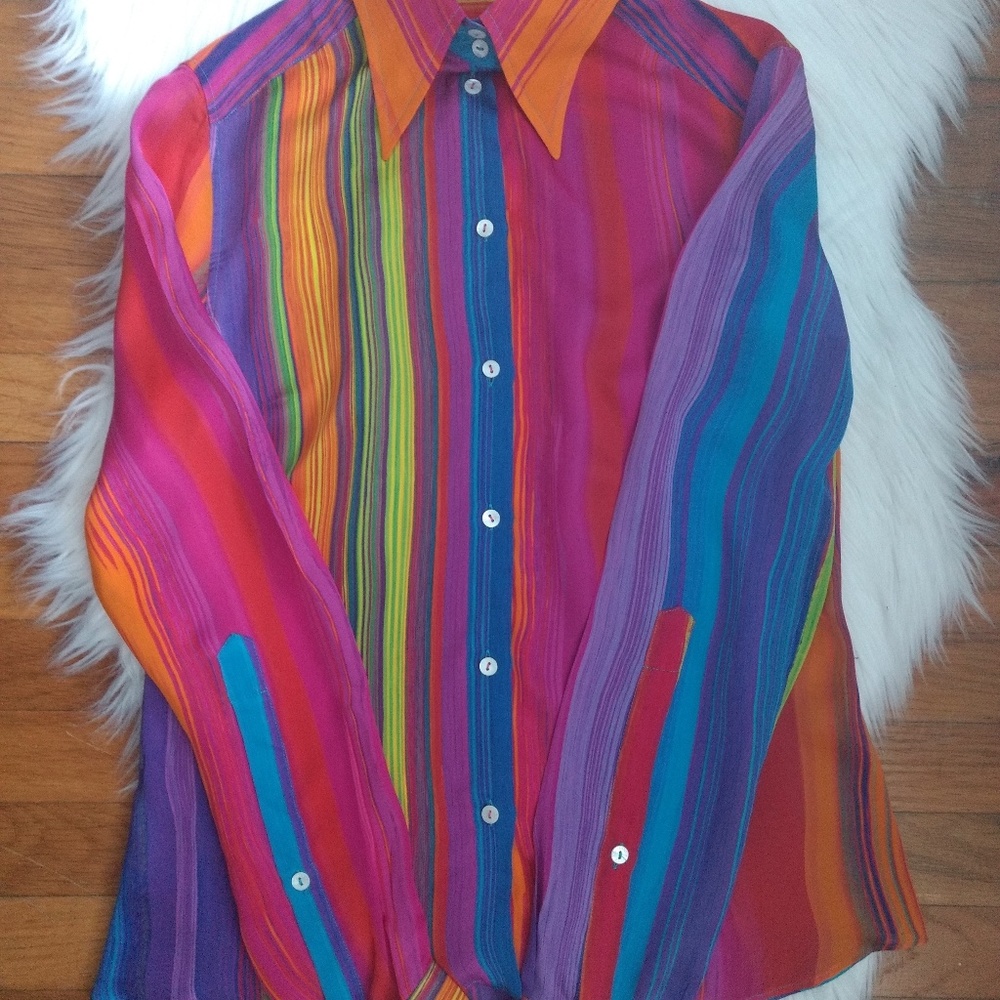 Dolce & Gabbana Slik Rainbow Button Down Blouse